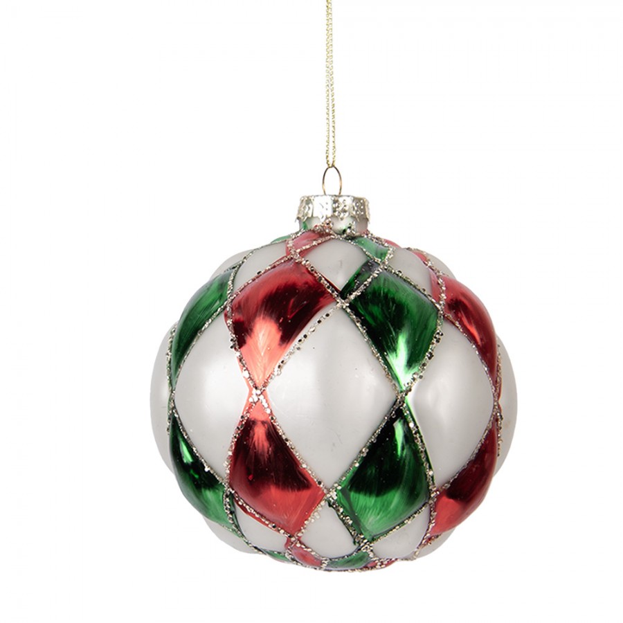 Božična krogla belo-rdeča 10 cm – steklo