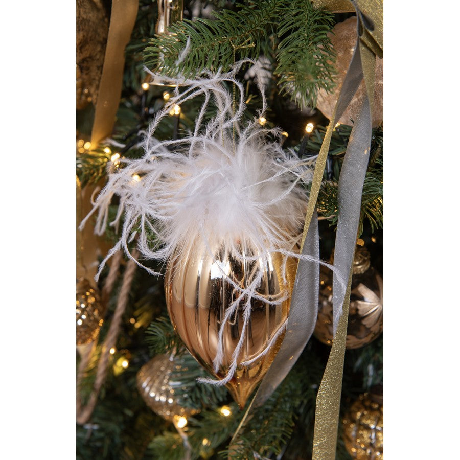 Set 4 zlatih-belih steklenih božičnih okraskov 10 cm