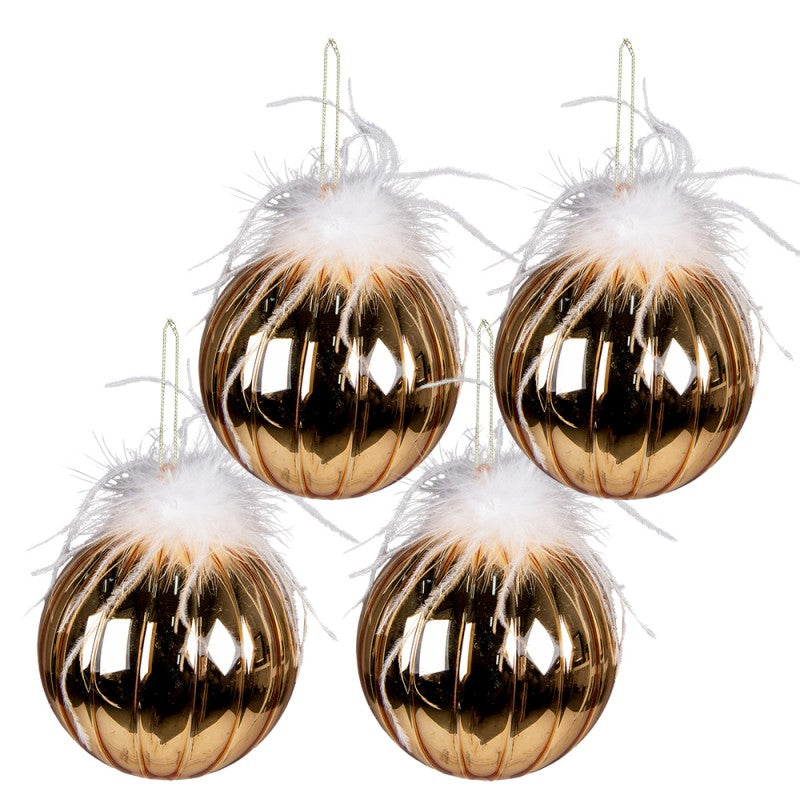 Set of 4 gold-white glass Christmas ornaments 12 cm