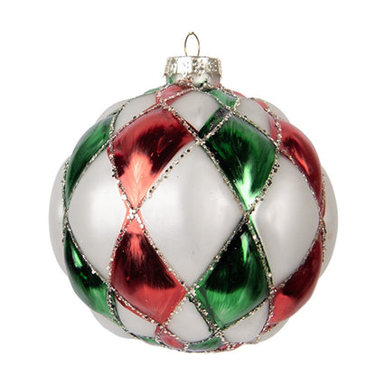 Božična krogla belo-rdeča 10 cm – steklo