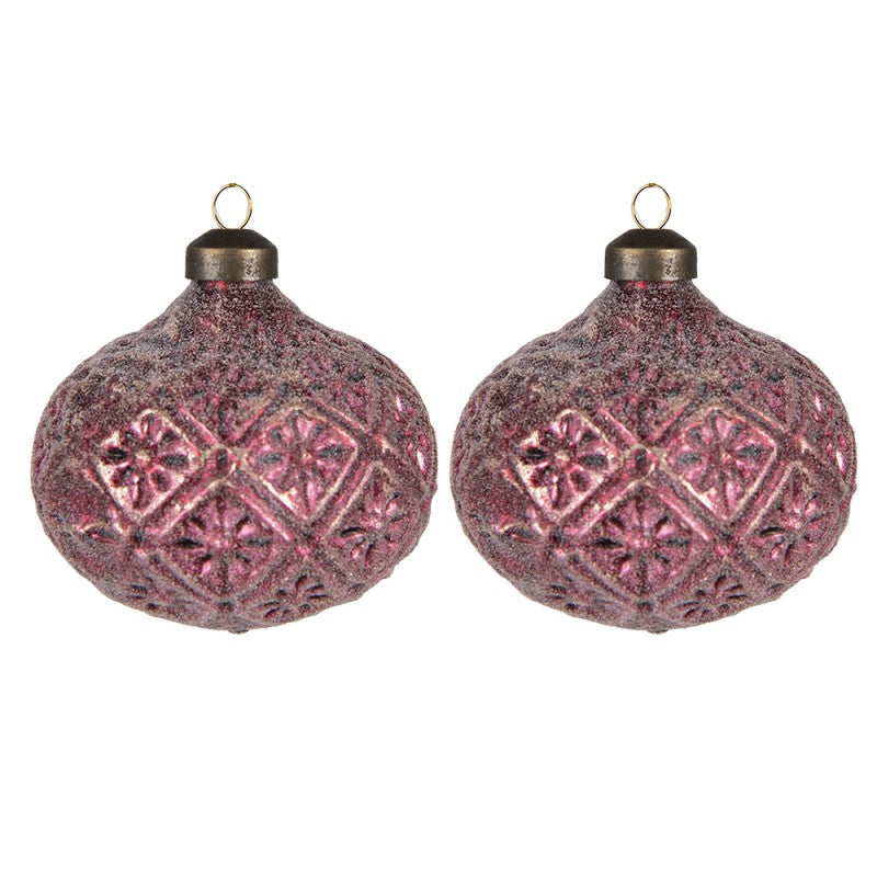 Set of 2 red glass Christmas ornaments 10 cm