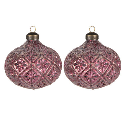 Set of 2 red glass Christmas ornaments 10 cm