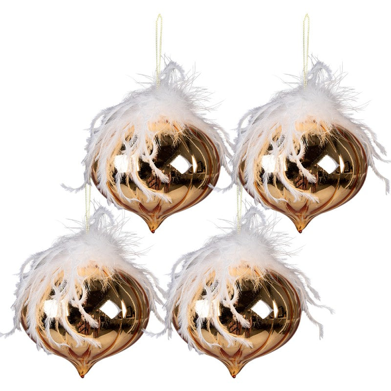 Set of 4 gold-white glass Christmas ornaments 12 cm