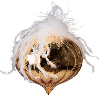 Set of 4 gold-white glass Christmas ornaments 12 cm