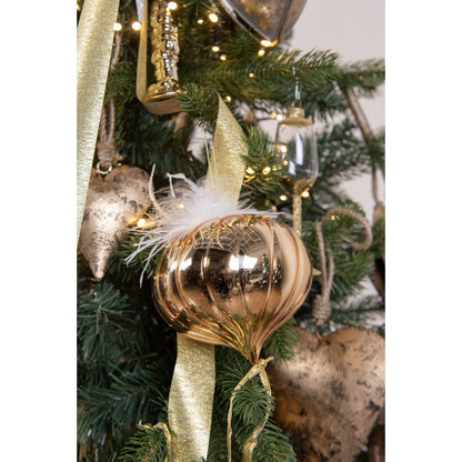 Set of 4 gold-white glass Christmas ornaments 12 cm